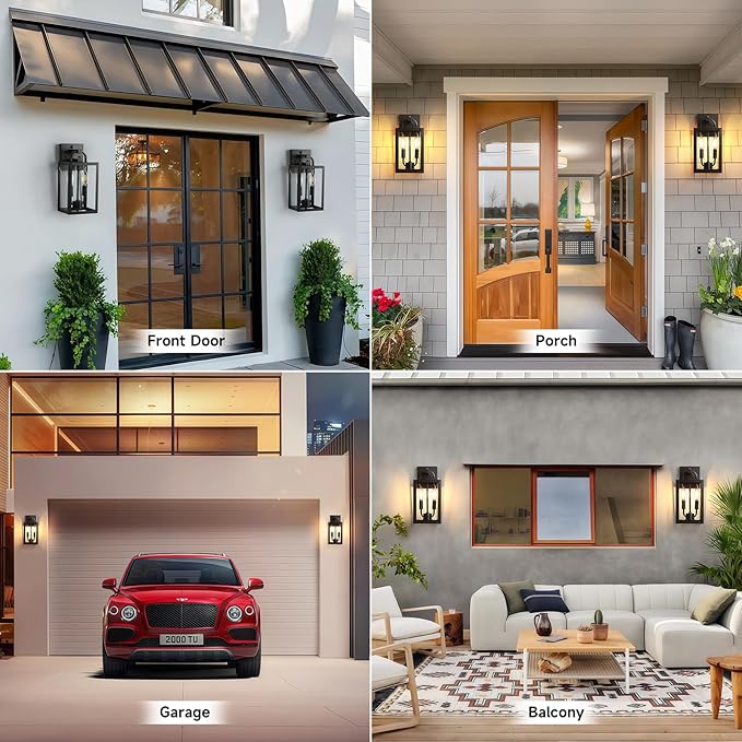 Dusk to Dawn Outdoor Wall Light Fixtures 2 Pack Front Porch Lights with E12 Sockets Exterior Waterproof Outdoor Lighting Anti-Rust Outside Lights for House Garage Patio