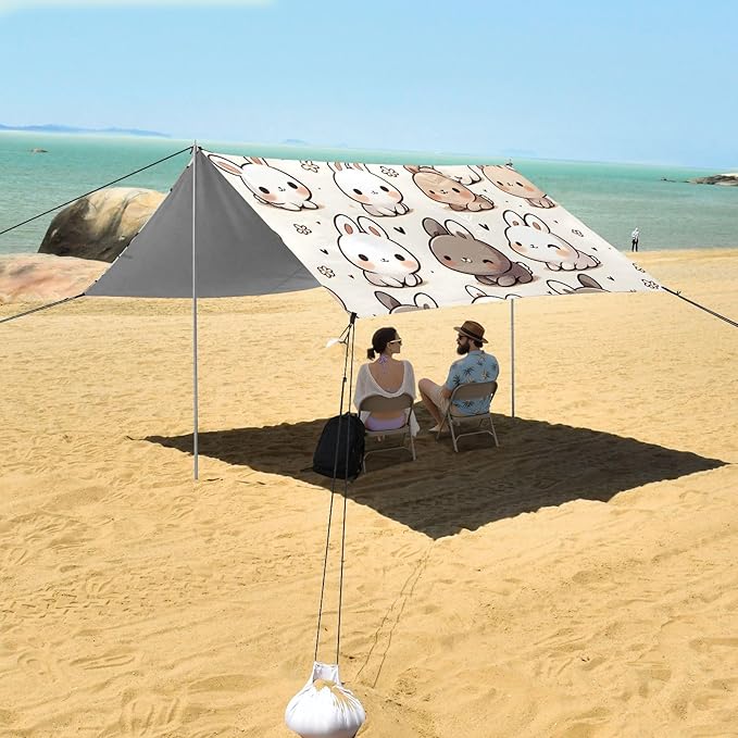Cute Rabbit Camping Sun Shelter Beach Tent Portable Beach Sun Shade Outdoor Canopy for Camping Trips Fishing Picnic
