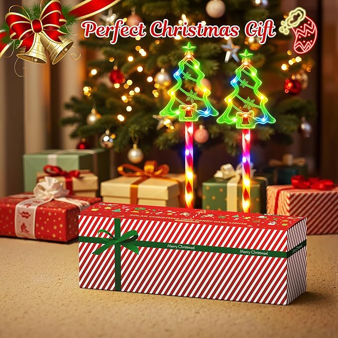 WdtPro Solar Christmas Pathway Lights Outdoor Decorations 10 Pack Xmas Tree Candy Lights for Yard Walkway Lawn Porch 10 Modes Led Waterproof Garden Patio Stake Lights Holiday Decor