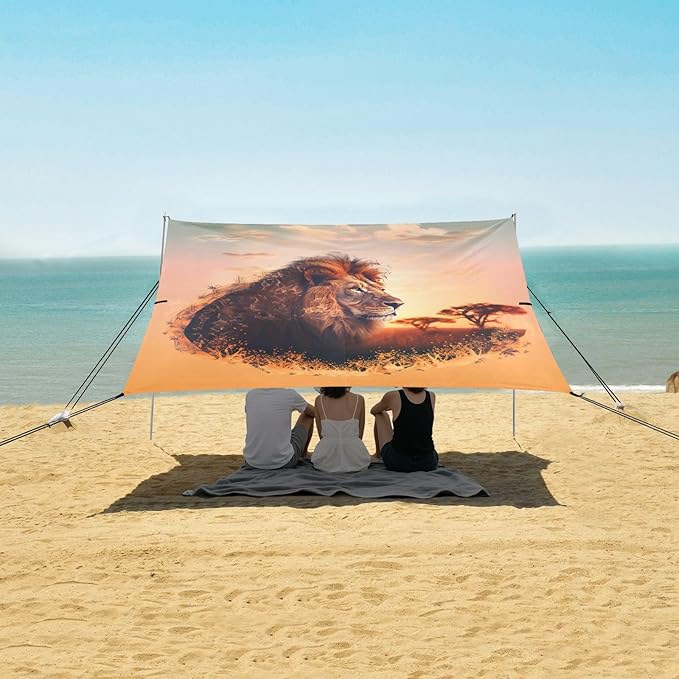 Camping Sun Shelters Lion Staring Far Beach Canopy 126 * 110.2in