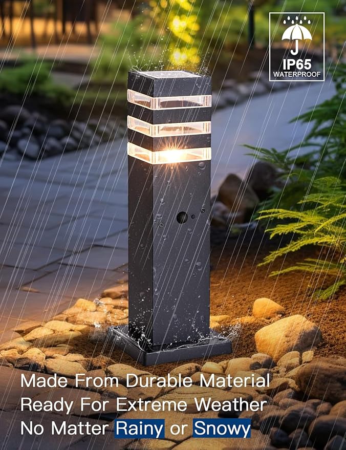 2Pack Motion Sensor Outdoor Floor Lamps Pathway Lights Dusk to Dawn Exterior Pillar Lamps Black Aluminum Poles Lights for Outside Modern Landscape Path Lamp for Patio Yard Garden Pathway Driveway