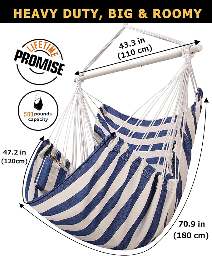 ADVOKAIR Hammock Chair Large 70.9x47.2 32% Bigger XXL Hanging Swing Chair with 500lbs Capacity Heavy Duty Steel Spreader Bar Extra Roomy Comfort for Adult Indoor Outdoor Bedroom Patio