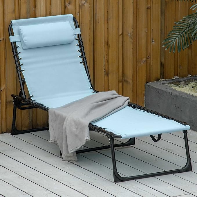Beach-Camping Lounge-Chair Chaise-Outdoor Folding-Reclining - Tanning Chair Portable Adjustable Backrest Patio Poolside for Garden Lawn Backyard Picnics
