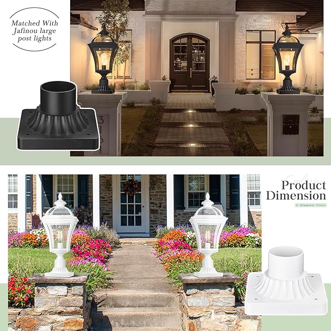 Lighting Outdoor Post Light Mounting Base – 3.0 OD Heavy-Aluminum Pier Mount Adapter in Black Finish for Deck Porch Patio 2 Pack