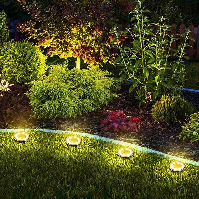 Joomer Solar Ground Lights 16 Pack 8 LED Solar Lights Outdoor IP68 Waterproof Disc Light In-Ground Landscape Lighting Outdoor for Patio Pathway Lawn Yard Driveway Walkway (Warm White)
