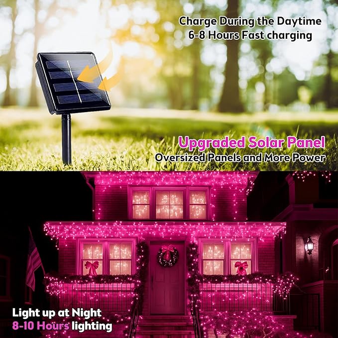 Extra-Long 144FT Solar String Lights for Outside 2 Pack 400LED Solar Valentine's Day Lights Outdoor Waterproof Copper Wire 8 Modes Fairy Twinkle Solar Lights for Tree Garden Party Xmas (Pink)