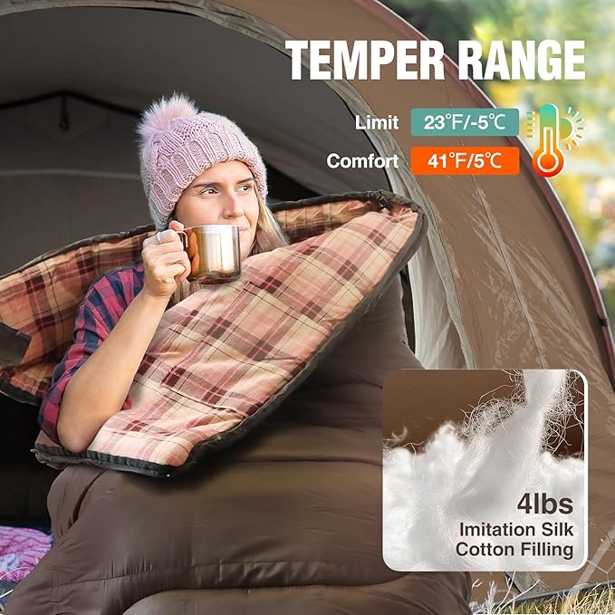 REDCAMP Cotton Flannel Sleeping Bag for Camping Backpacking Adults Cold Weather Envelope Sleeping Bags with 2/3/4/6lbs Filling