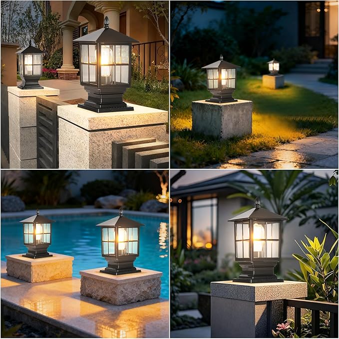 SLAWA Outdoor Post Light Fixture Modern Outdoor Column Lights IP54 Waterproof Aluminum Pillar Lights Outdoor Lighting for Yard Garden Patio Path with Clear Glass Shade