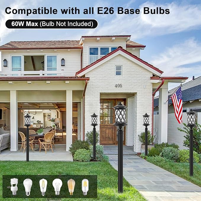 Industrial Exterior Lamp Post Lighting Fixture Waterproof Post Light Outdoor with 3-Inch Pier Mount Base Water Glass Lampshade 60W E26 Retro Outdoor Pillar Light for Yard Porch Patio