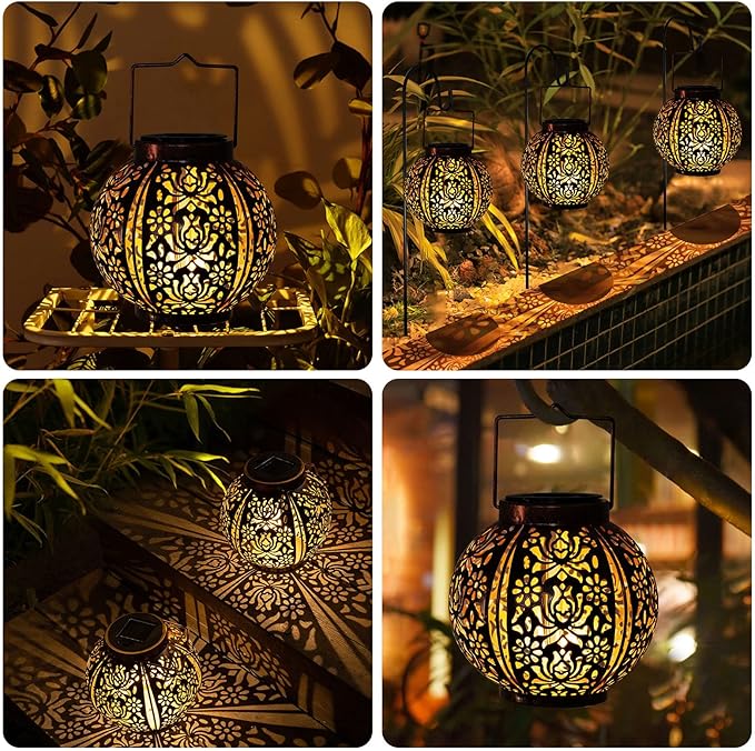 Solar Lanterns Outdoor Waterproof 2 Pack Hanging Solar Lights for Outside Garden Decor Decorative Moroccan Lanterns Garden Gifts for Women Mom Yard Patio Porch Decorations