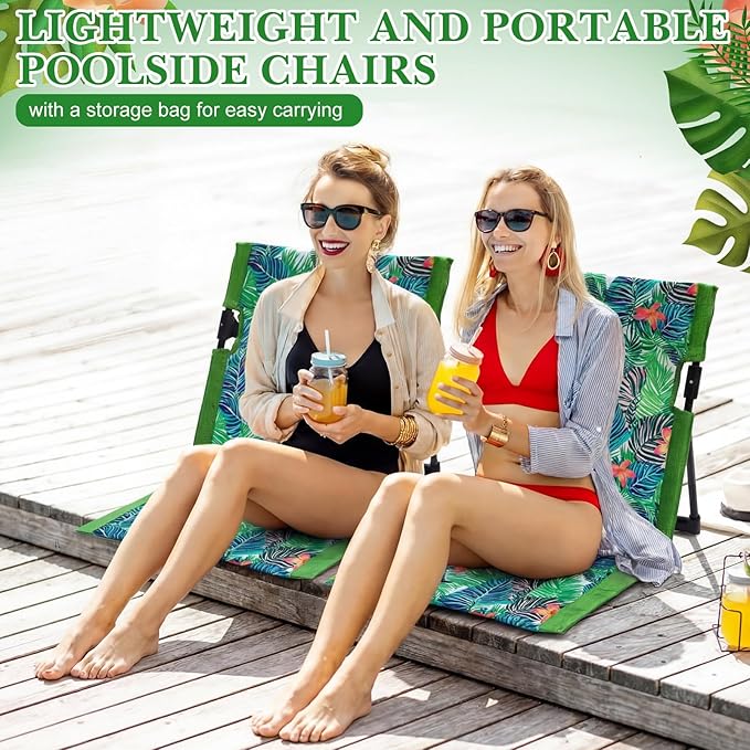 4 Pack Foldable Pool Chairs Portable Poolside Chairs for Edge of Pool with Storage Bag Folding Beach Floor Seat Outdoor Flip Lounge Seat for Side Lawn Picnic Camping Party