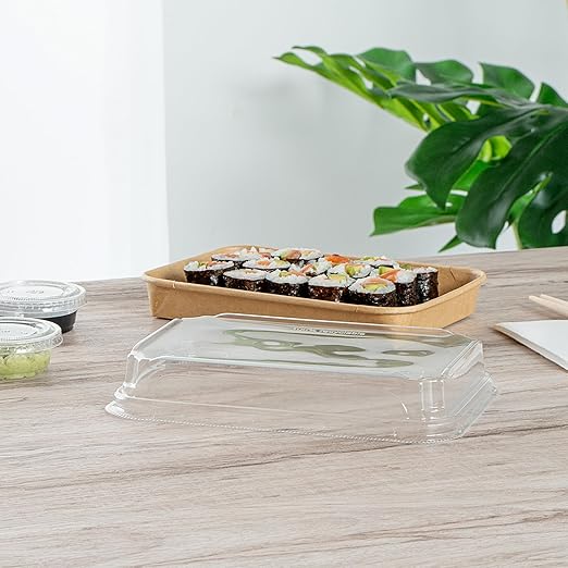 Restaurantware-LIDS ONLY: Matsuri Vision 7.4 x 5.2 x 1.2 Inch Lids For Sushi Containers 100 Airtight Lids - Containers Sold Separately No-Fog Design Clear Plastic Dome Lids For Sushi Boxes