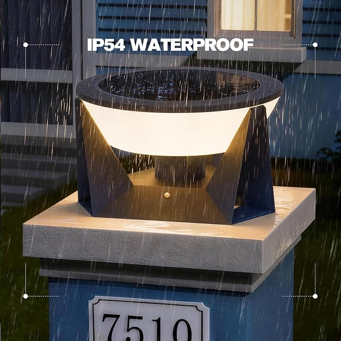 Solar Post Lights Outdoor 15 Solar Lamp Post Light IP54 Waterproof Pillar Lights Outdoor 3000K LED Modern Pillar Light Dusk to Dawn Column Lighting for Columns Patio Garden Entrance