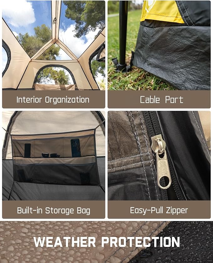 FanttikOutdoor Instant Cabin Tent 6/8/10/12 Person Camping Tent Setup in 60 Seconds with Rainfly &amp Windproof Portable with Carry Bag for Family Camping &amp Hiking Upgraded Ventilation Khaki