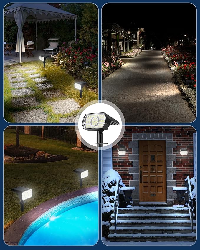 Kaxiida Solar Lights Outdoor Waterproof IP68 3 Lighting Models Solar Powered Spot Lights Outdoor 56LED Light Dusk to Dawn for Yard Patio Garden Pathway Landscape Lighting