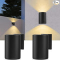 Solar Wall Lights Outdoor 2 Pack Up and Down Lighting Solar Wall Sconce Dusk to Dawn Warm White LED IP65 Waterproof Exterior Decorative Lights for Porch Patio Fence Garage Garden
