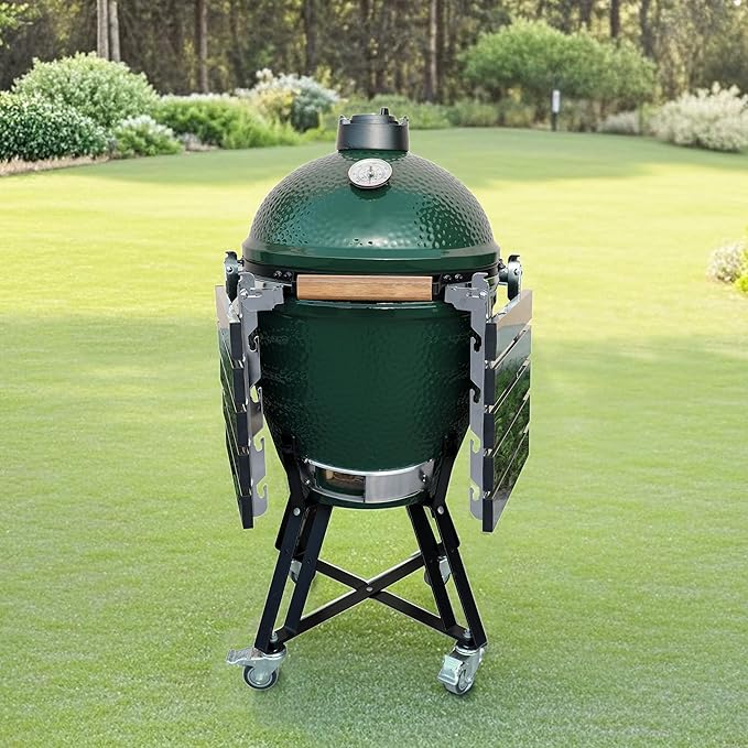 Stainless Steel Folding Side Shelves Pair of 2 Fit for Large Big Green Egg Grill 50% More Cooking Area Foldable Grill Table Accessories with Hardware