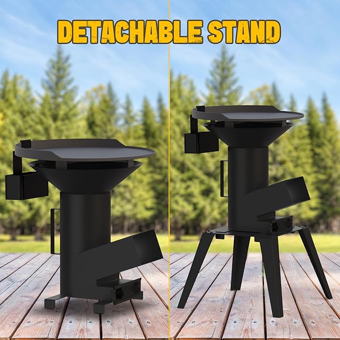 3-in-1 Camp Rocket Stove Kit with BBQ Grate Griddle Pot Rack Portable Wood Burning Stove with Detachable Stand Camping Gear for Outdoor Cooking Patio Barbecue RV Tailgating GS345