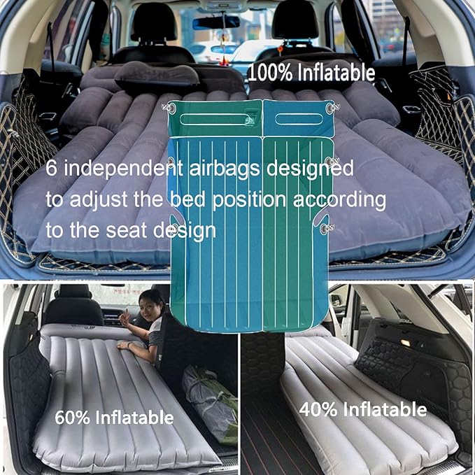 Inflatable SUV Air MattressThickened Flocking Inflatable Car Camping Travel Air Mattress with 2 Pillows &amp Air PumpPortable Car Sleeping Bed for SUV|MPV|Minivan