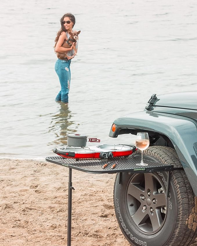 Tire Table Medium Steel Camping Table for Camp Travel Tailgating and Outdoor Work | Easily Holds 50 Pounds | Powder Coated Finish | No Tool or Hitch Required for Installation | 29 x 23 x 1.5
