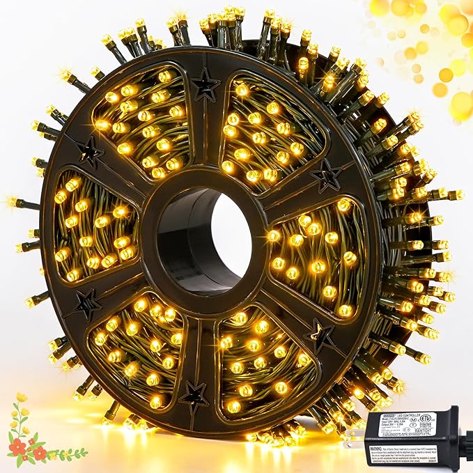 JMEXSUSS 500 LED Christmas Lights Outdoor 173ft Warm White Christmas Tree Lights 8 Modes Plug in Twinkle String Light for Outside Holiday Indoor Ceiling House Xmas Decorations