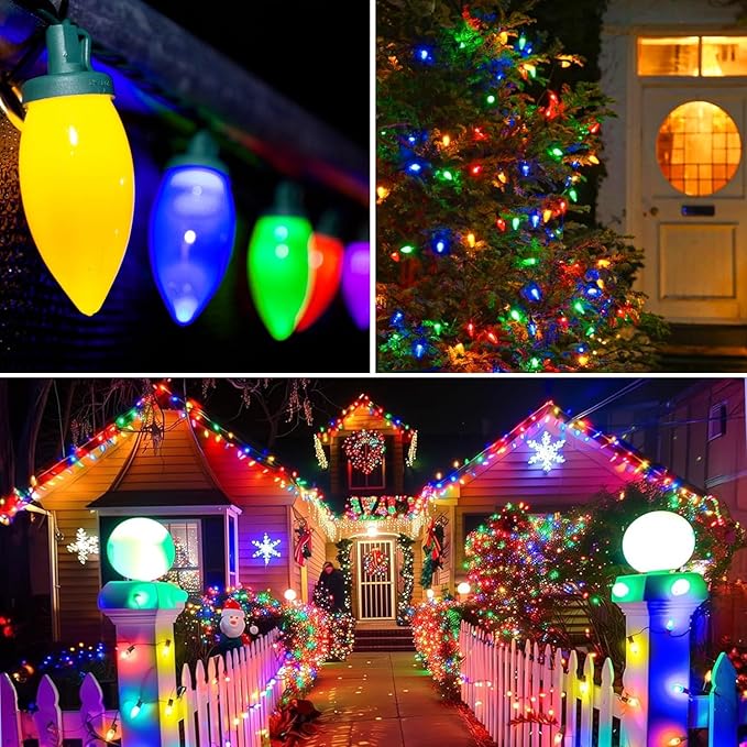 27.5FT C9 LED Christmas Lights Outdoor Battery Operated Lights with 8 Mode Remote Control 50 Twinkle Big Christmas Light for Colored Xmas Tree Light &amp Home Yard Lawn Decorations