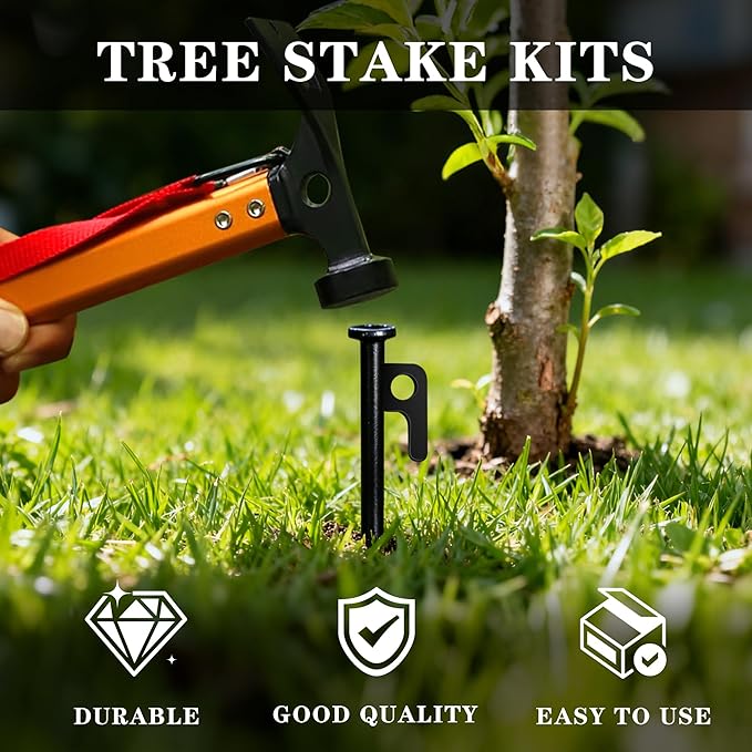 RIY Tent Stakes Heavy Duty 8Pcs 12 Inch Steel Tent Stakes with 3Pcs 12 Inch Tree Stakes Plant Support Stakes