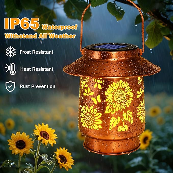 Sunflower Solar Lanterns Outdoor Waterproof Garden Decor Birthday Gifts for Women Mom GrandmaMetal Hanging Solar Lights Outside Decorative for Yard Patio Backyard Pathway Porch