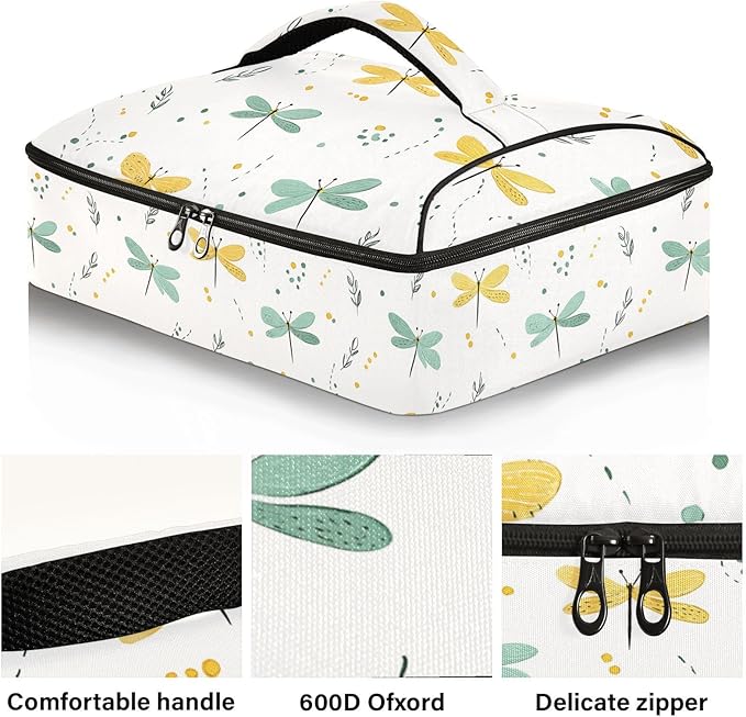 Casserole Carrier Dragonflies PrintInsulated Casserole Carrier for Hot or Cold Food Thermal Lunch Tote for Potluck Parties Picnic Beach Fits 9 x 13 Inches Baking Dish