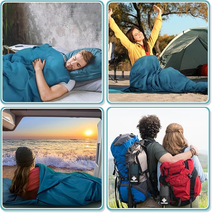 Sleeping Bag Liner 9.5oz Ultralight Satin Travel Sheets for Hotel with Two Way Zippers Silky Camping Sheets &amp Adult Sleep Sack for Backpacking Hiking Business Trips
