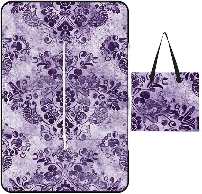 Zipper Purple Lace Pattern Style Picnic Mat Suitable for Travel Camping Park Or Home Use
