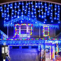 33ft 400LED Icicle Lights for Outside Blue Christmas Lights for House Patio Yard Porch Backyard Holiday Garden Xmas Exterior Decoration Waterproof Twinkle Cluster Light Hanging Light All Year