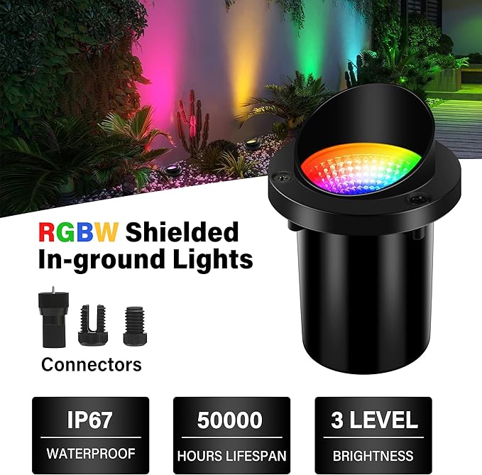 Christmas Outdoor Landscape Lighting RGBW SpotlightColor Changing Outdoor Ground LightIP67 Waterproof Pathway Lights2 Pack Low Voltage LED In-Ground Light for Pathway Garden Yard Fence Deck