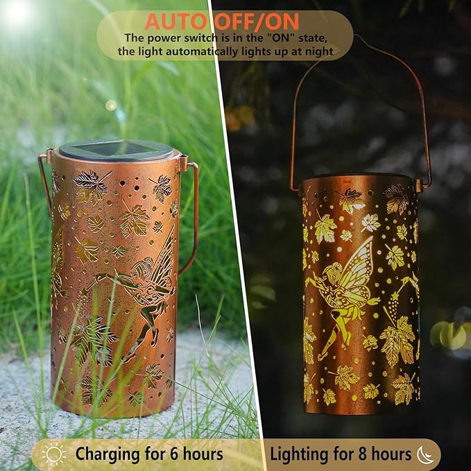 Fairy Solar Lanterns Outdoor Hanging Maple Leaf Decor LanternWaterproof Hollow Out Metal Decorative Garden LightGraceful Decoration for PatioLandscapeWalkwayFestival
