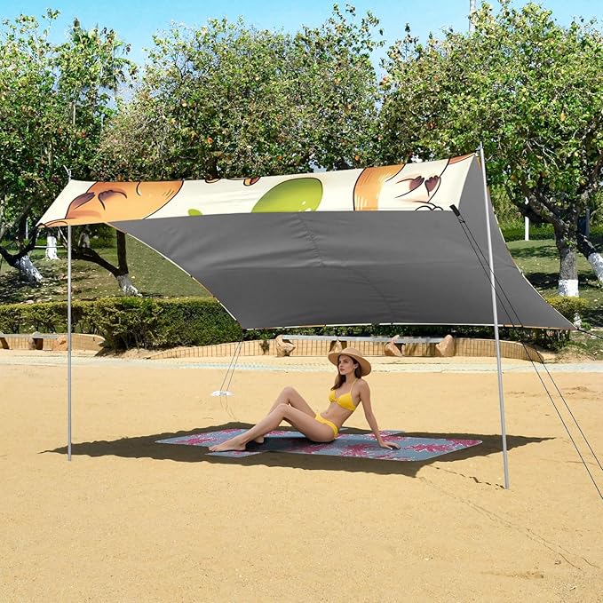 Capybara and Green Camping Sun Shelter Beach Tent Portable Beach Sun Shade Outdoor Canopy for Camping Trips Fishing Picnic