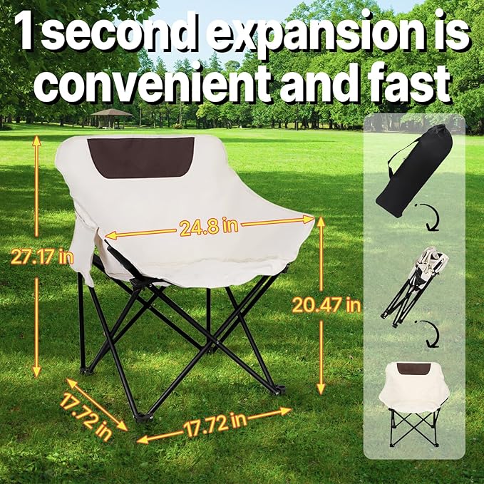 Outdoor Folding Moon Chair Portable Camping Chair Leisure Back Chair Picnic Fishing Chair Super Load-Bearing and Easy to Store (White)