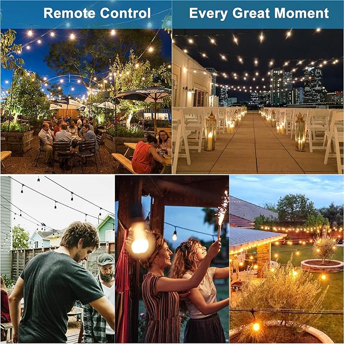 Lightdot 96FT Outdoor RGB String Lights - Dimmable Color Changing LED Patio Lights with Remote Waterproof Commercial Grade for Cafe Bistro &amp Backyard ETL Listed