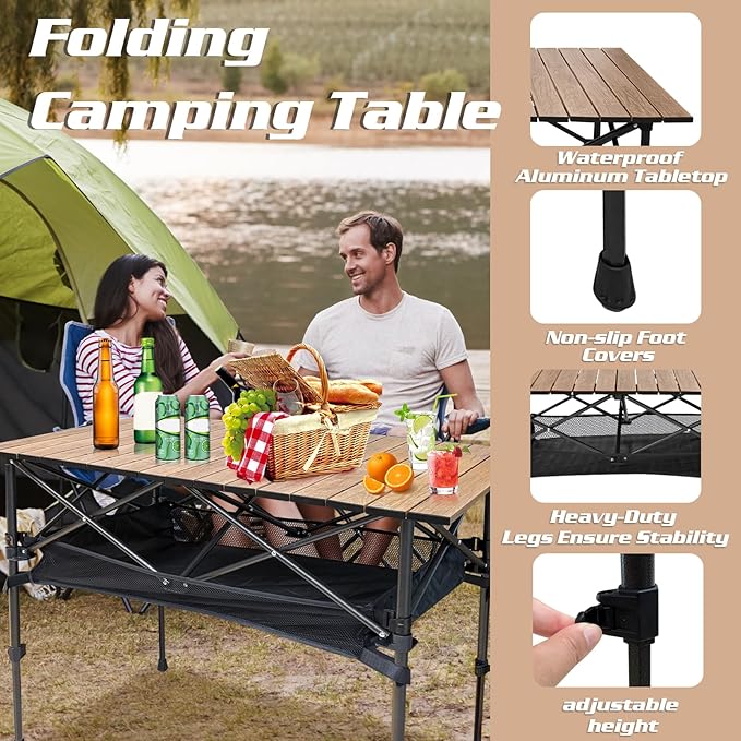 GUAGUA Folding Camping Table Portable Lightweight with Carry Bag Adjustable Height Aluminum Camp Table for Picnic Backyard BBQ Patio Indoor Outdoor