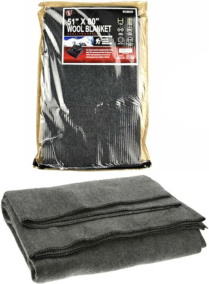 1 Wool Blanket Outdoor Cover Military Camping Survival Warm 51x80 2lbs Large Outdoors Camping Stadium Blanket Picnics Travel Moving Survival Kit Camp Sleeping Outdoor Furniture Blanket Car Home