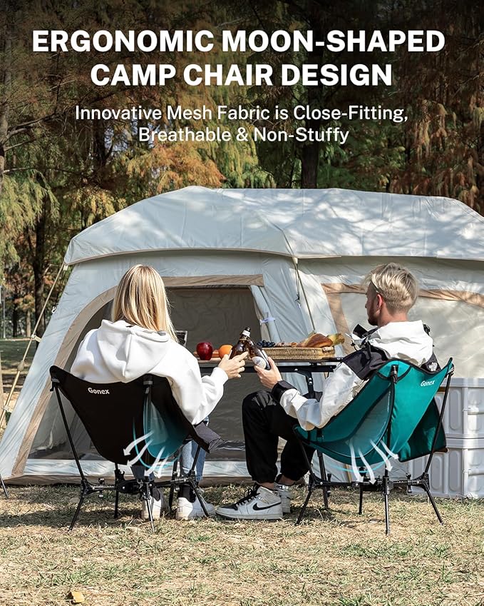 Gonex Portable Camping Chair The 5th Gen Ultralight Compact Backpacking Foldable Lightweight Folding Chair for Outdoor Camp Hiking Beach Picnic Concert Supports 330lbs (Lake Green 2 PCS)