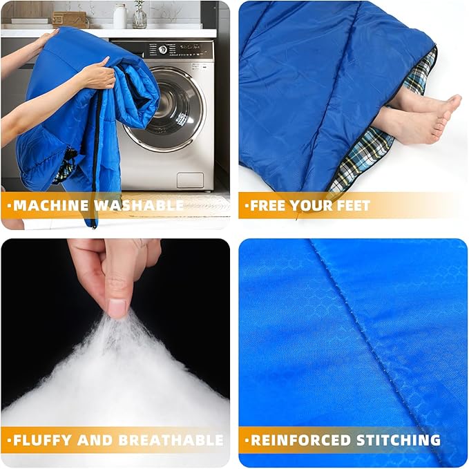 Cotton Flannel Lined Sleeping Bag for Adults Teens Kids Cold Weather &amp Warm 3 Seasons Lightweight Compact Camping Essentials Equipment Hiking Outdoor Travel