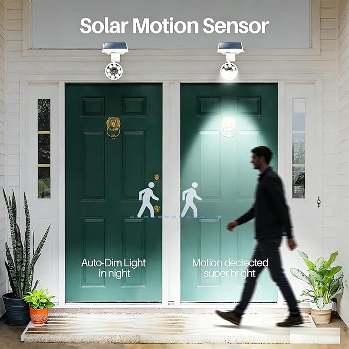 Motion Sensor Outdoor Solar Lights Waterproof Aluminum alloy(Not plastic) Solar Spot Lights Solar Motion Detector Lights for Outside Patio Porch Wall Driveway Garden 100-Week FREE Refund/Replacement