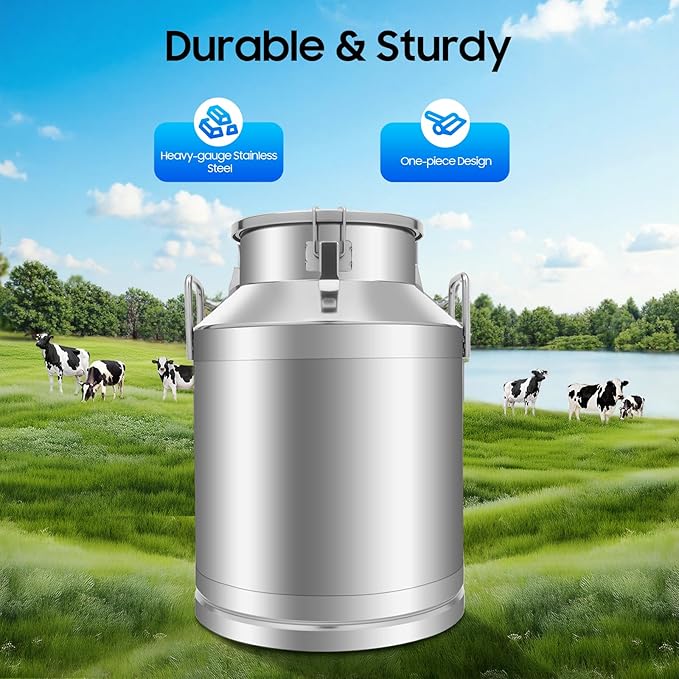 Stainless Steel Milk Can 50L/13.2Gal Metal Airtight Canister Food Storage Container with Lid &amp Clamps Bean Rice Cereal Storage Bucket for Kitchen Restaurant W15*H21.3in