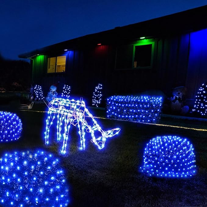 WBao Christmas Net Lights 360LED 11.5ft x 6.9ft Christmas Lights with 8 Modes Timer End to End Connectable Waterproof Design for Lawn Bushes Trees Outdoor Xmas Decorations Blue