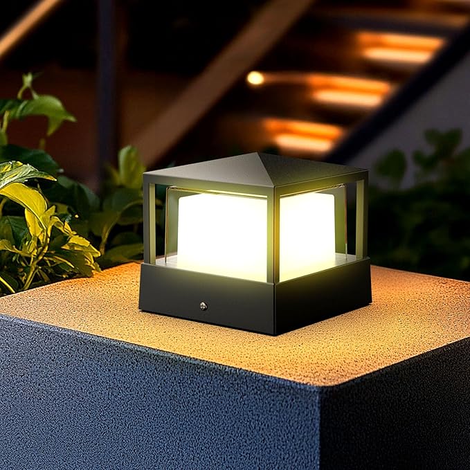 Pillar LightsSquare 6 X 6 in Outdoor Post LightOutdoor Column lamp Deck/Fence/Post Cap Lightslamp PostHigh Voltage Wired Waterproof Aluminum Post LightIP65 (Square 6.3X6..3IN)