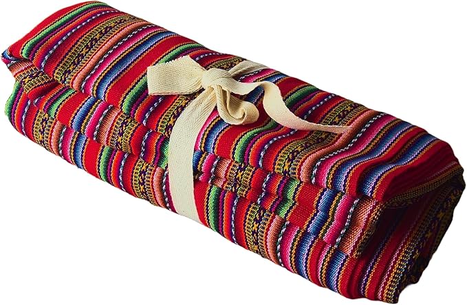 Lucio Fabrics Unique Native Peruvian Throw - Vibrant Colors Lightweight Durable - HomeYoga BeachCampingPicnicOutdoor Activities Thin Blanket 70'' x 47'' (Red Andean Stripes)