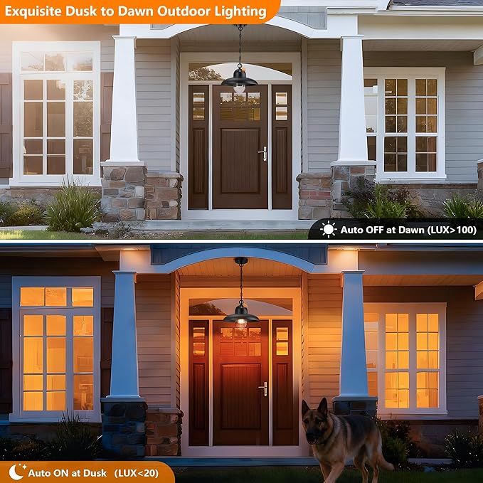Dusk to Dawn Outdoor Pendant Lights for Porch 12 Outdoor Farmhouse Hanging Light Fixture with Adjustable Chain and Bubble Glass Black Rustic Exterior Pendant Light for Front Door Gazebo