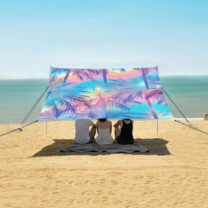 Beach Tent Sun Shelter Rainbow Coconut Trees Lightweight &amp Easy Setup Beach Shade Canopy for Camping Fishing