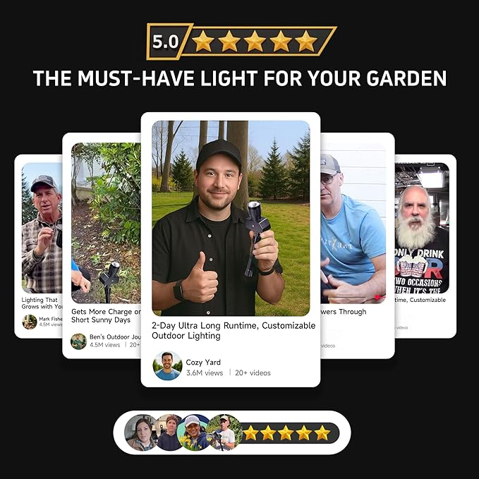 Outdoor Solar Spotlight Adjustable Angle Landscape Spotlight Waterproof 2500mAh All Night Separate Panel LED Uplight Dusk to Dawn 5 Lighting Modes for Outside Patio Wall Path House 4 Pack