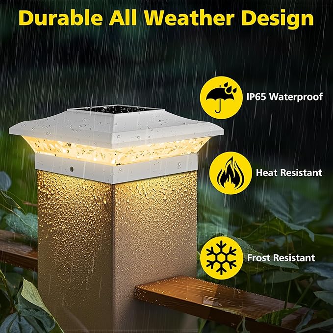 T-SUN Solar Post Cap Lights with Auto-Change Colors- for Vinyl/Wooden Posts Weatherproof Outdoor Solar Fence Post Lights for Deck Porch Garden &amp Stairs(12-PackRGB)